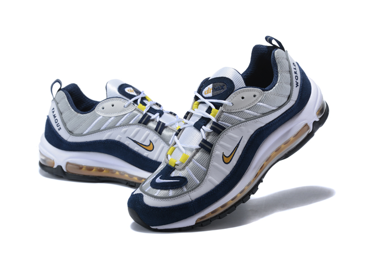 2018 Men Nike Air Max 98 20th Anniversary Grey Blue Yellow Shoes